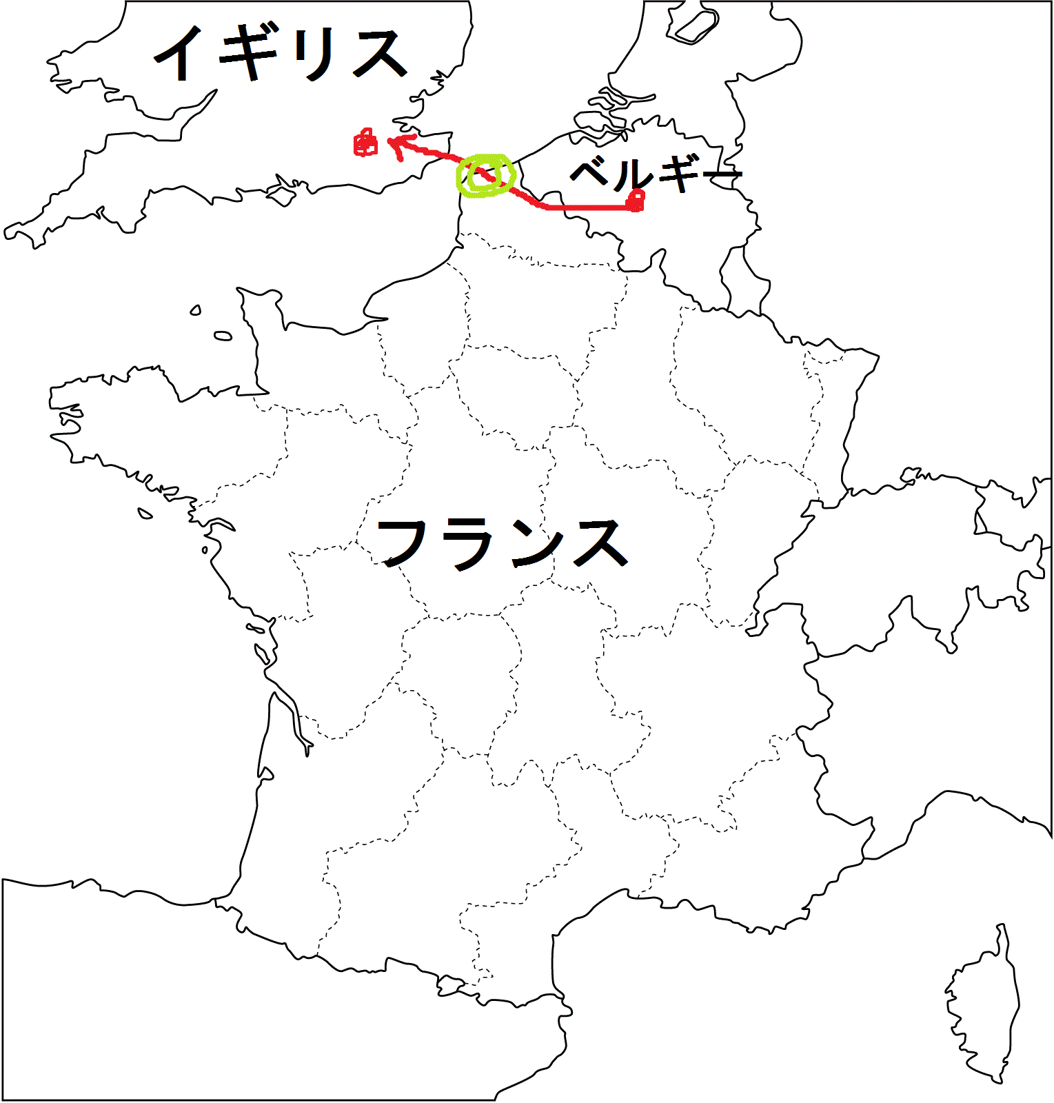 イギリスとフランスの国境で Konitabi